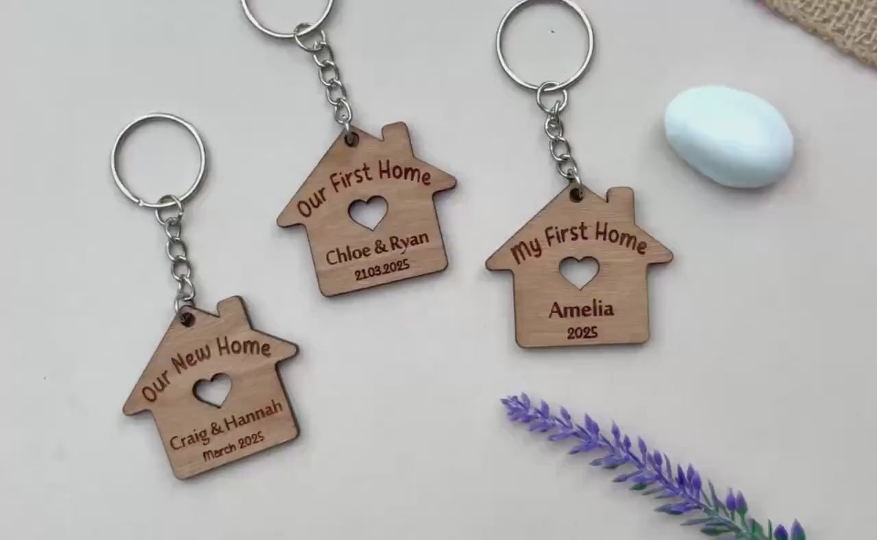Our First Home Couples Keyring, Personalised House Warming Key Chain, Set of 2 Moving House Gift, New Home Keyrings, His & Hers Homeowner